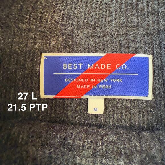 Best Made CO Sweater Medium Gray Wool Pullover Elbow Pads Minimalist New York - Picture 7 of 9